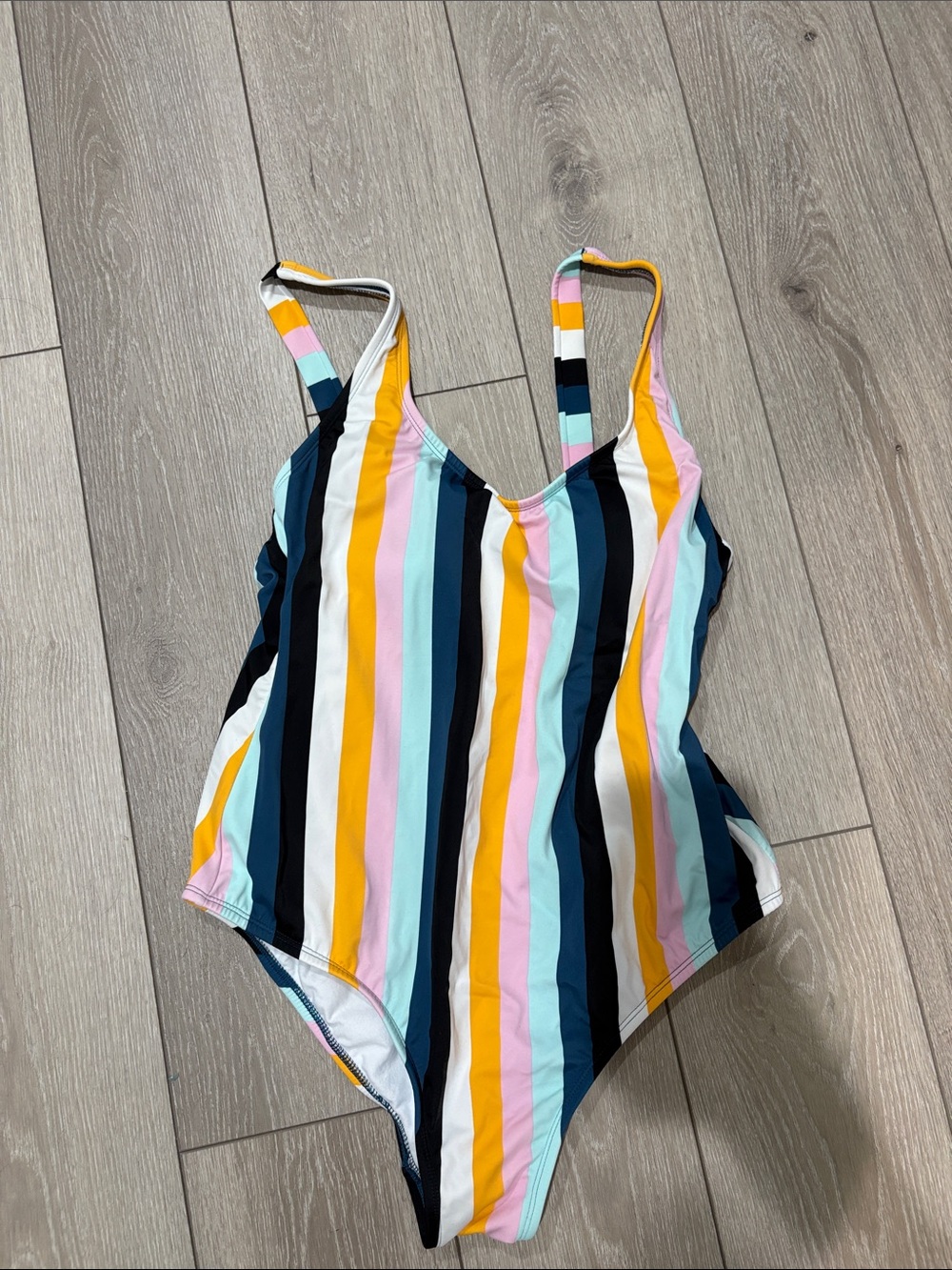 Kona Sol Striped One-Piece Swimsuit - Yellow, Pink, Blue, White, Black